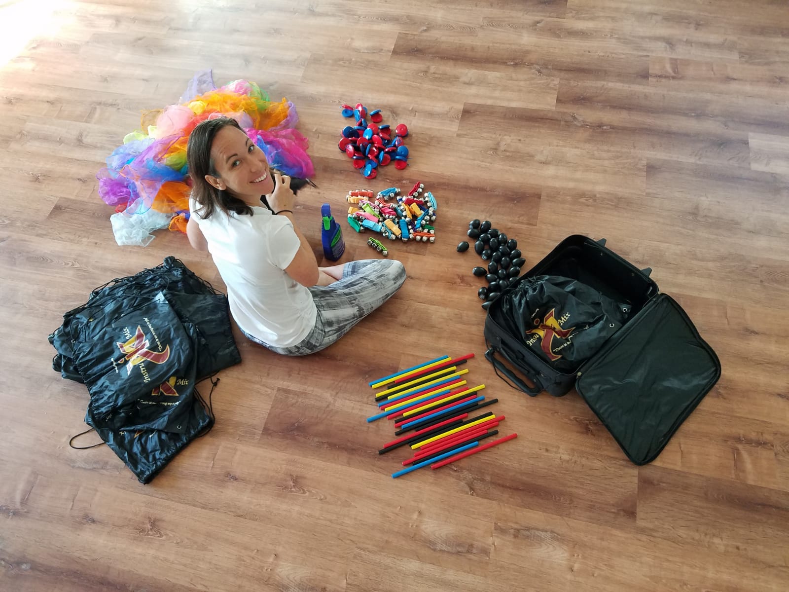 InstruMix instruments and kit bags prepared before a class